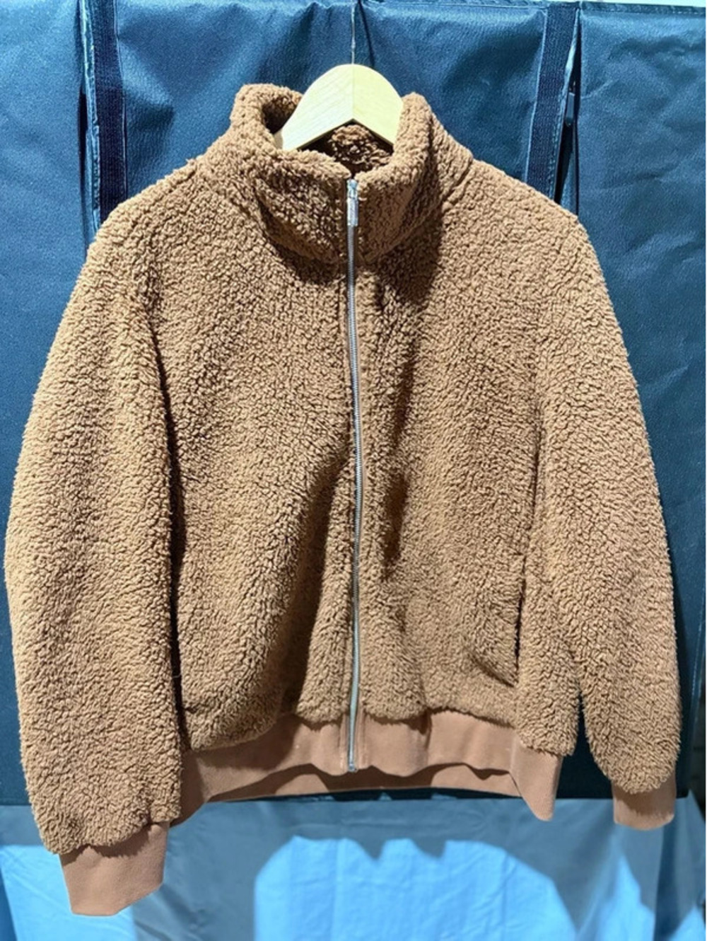 Calvin Klein Women's Full Zip Brown Faux Sherpa Teddy Bomber Jacket